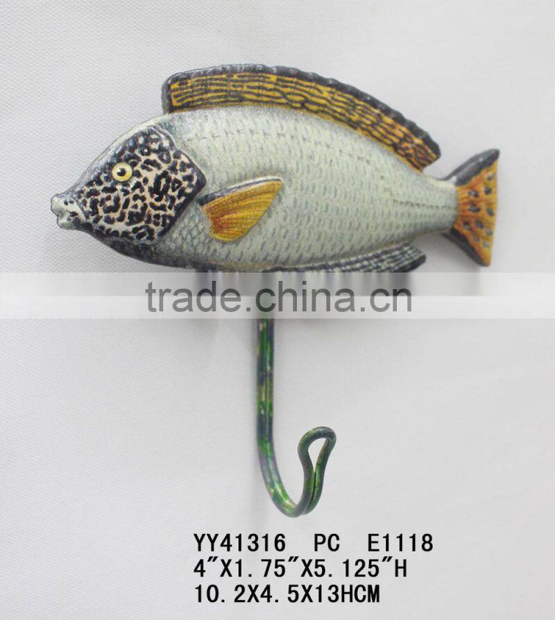 Wholesale cheap embossed fish shape single metal wall hook