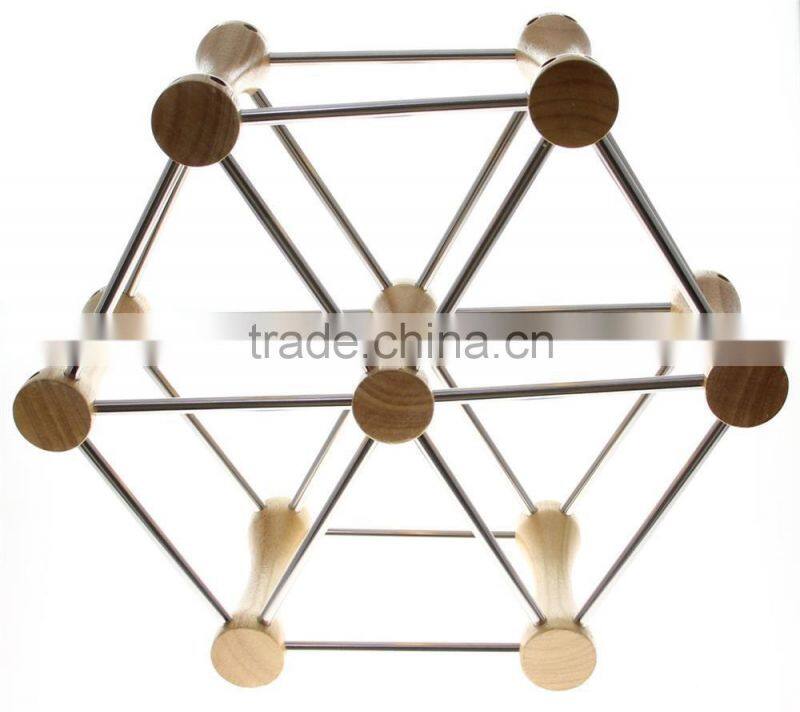 Tabletop Wine Bottle Rack wine bottle holder- 6-Slot DIY Hexagon Stainless Steel and Wood,DIY wine rack