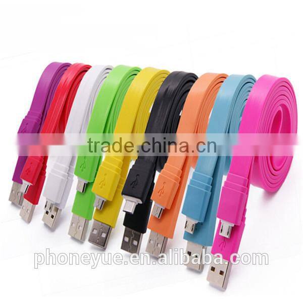 colorful big flat micro usb cable for android cell and for iphone4/4s