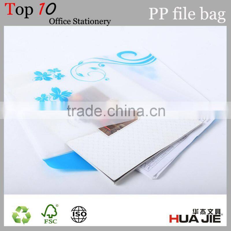 Office staionery A4 18 micrometers PP clear bag with button