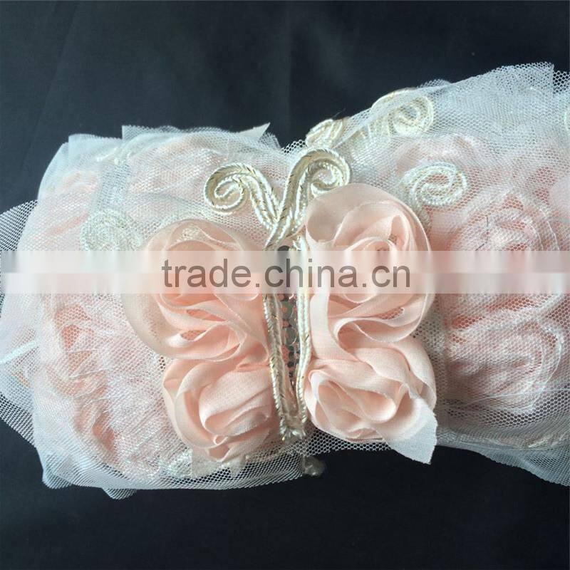 white shabby chiffon 3X2.5" butterfly sequin & gold trim fabric rose spring craft supplies baby headband flower