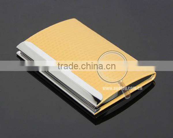 Box Packing Cube Pattern Yellow Gold Leather Flannelette Lining Stainless Steel Metal Novelty Card Holder