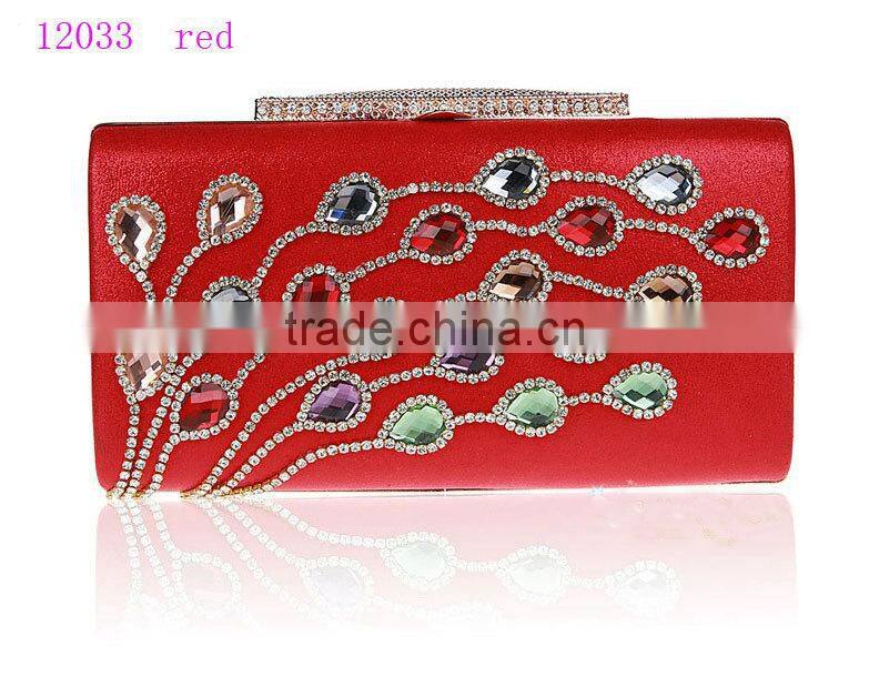 12033 silver popular ladies shiny bag, fashion women colorful crystal clutch bag