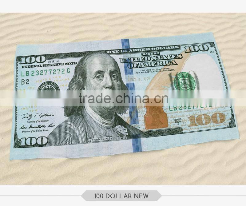 Fast deliver 3D digital print wholesale folding 100 us dollar printed beach towel