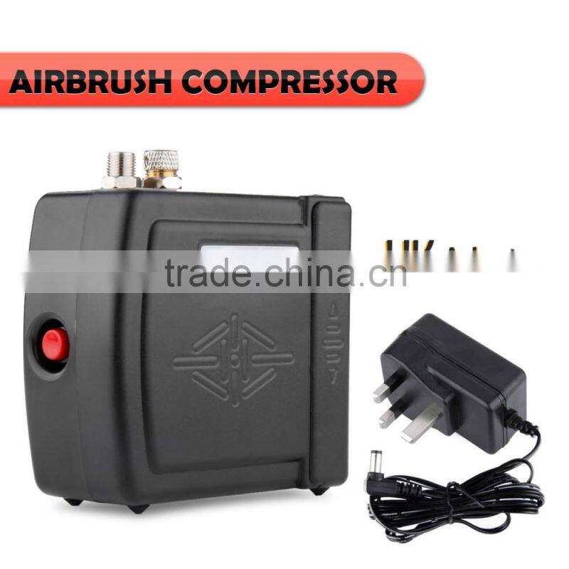 Black HS08 Portable Mini Airbrush Compressor Kit with UK Adapter Body Paint Professional Airbrush Nail Art Paint Cake AS-37