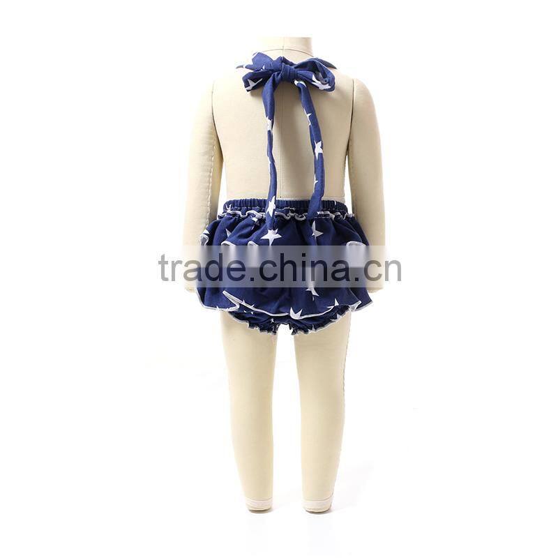 New Design Summer White Star Blue Style Sleeveless Cute Cotton Fancy Baby Girl Rompers