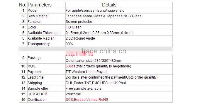 Factory Directly Real Tempered Glass Screen Protector Film 2016