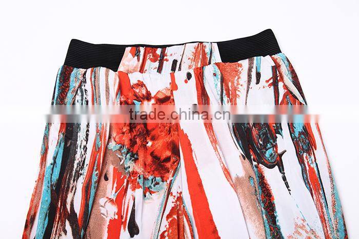 lady's wide leg pants fashion printed elastic waist causual palazzo pants women