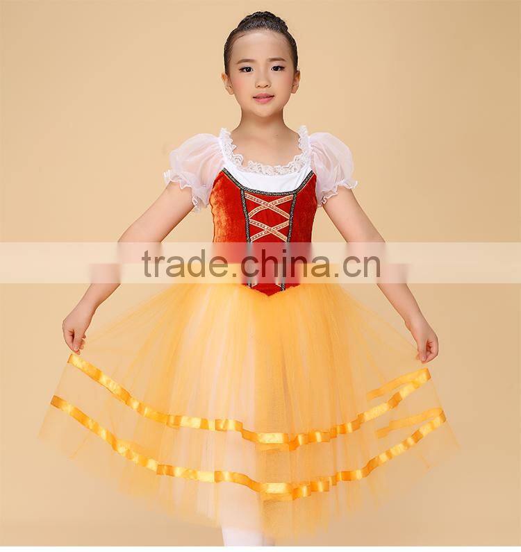 orange children long ballet tutu,kids dance skirt,girl ballet tutu stage performance giselle dancewear