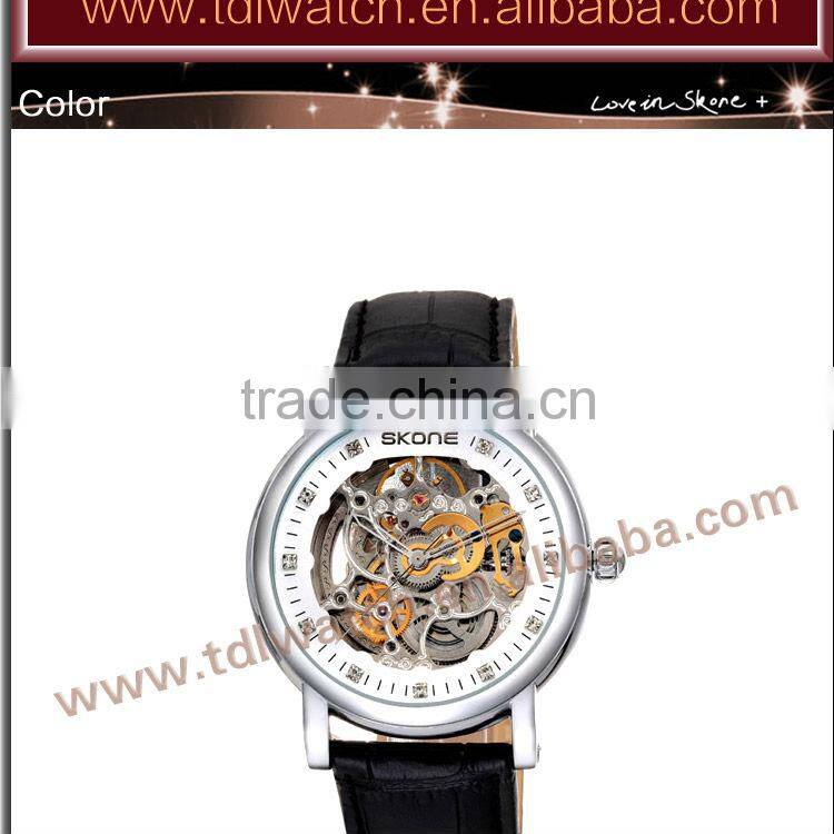 Genuine Leather Mechanical Stylish Men Skeleton Watch