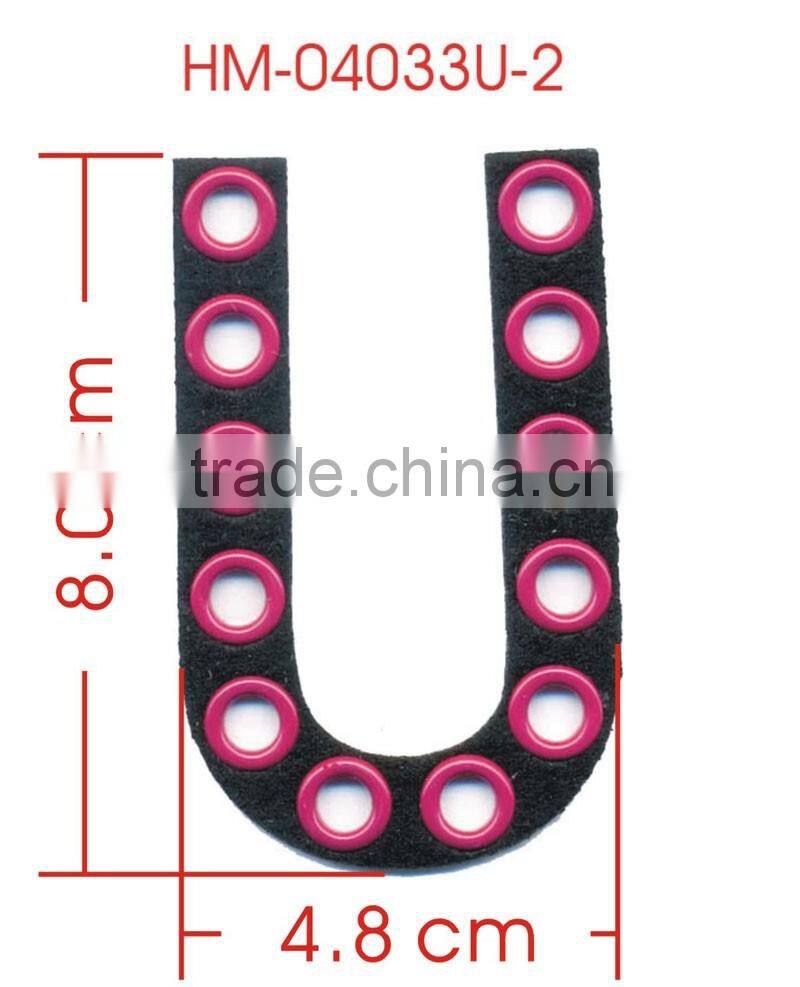 Hot Pink Metal Grommet U Iron-on Alphabet Letter Applique Patch