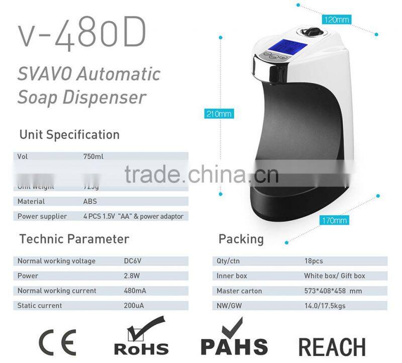 V-480 automatic wall public hand sanitizer dispenser,auto soap dispenser with LCD