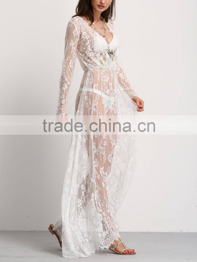 Wholesale ladies fashion lace dress see through long cover up beach dress