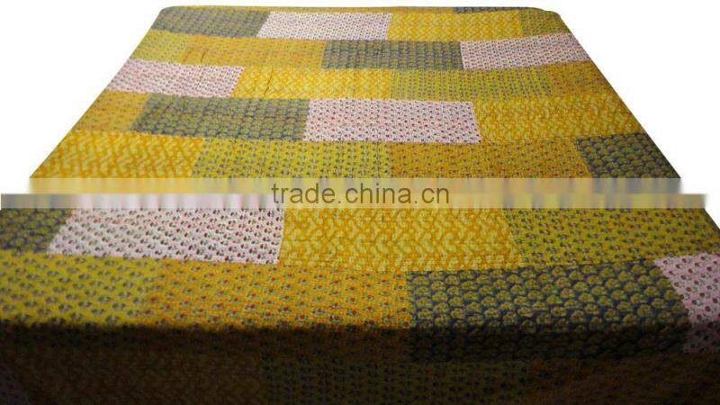 Double Bed Size Colorful Patchwork Kantha Bed Cover Double Bed Size Cotton Fabric Bedspread Fruit Printed Patches