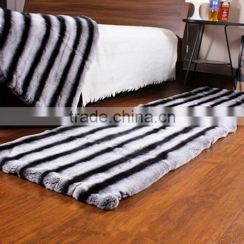 2016 Classic Design Chinchilla Rex Rabbit Fur Carpet Striped Fur Sofa Blanket Home Luxury Sheet