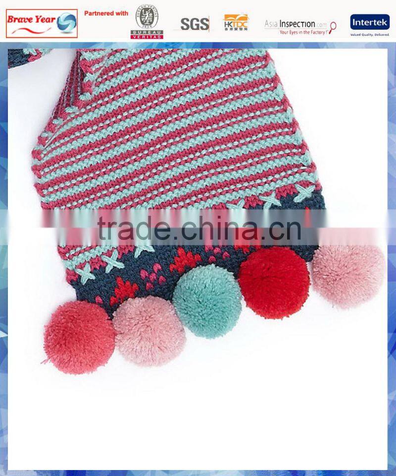 pom pom tassels design knit scarf,multicolor knitted scarf ,flower scarf knitting pattern