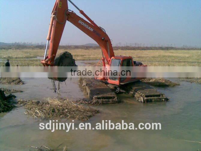 Pontoon for amphibious excavator