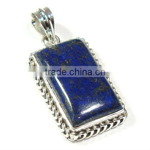 925 Sterling Silver Blue Lapis Lazuli Cabochon Stone Pendant