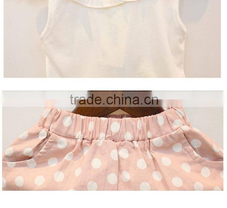 Factory Supply Popular Fashion Dots Design Cotton Korean Summer Children Clothing Set