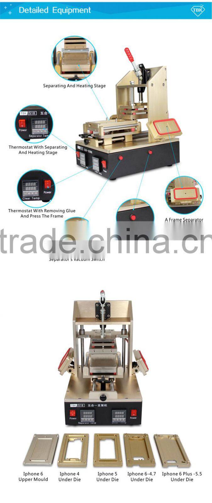 5 1n 1 Machine = iphone Middle Bezel Splite + iPhone Frame Laminator + Vacuum LCD Screen Separator + Glue Remover + Preheater