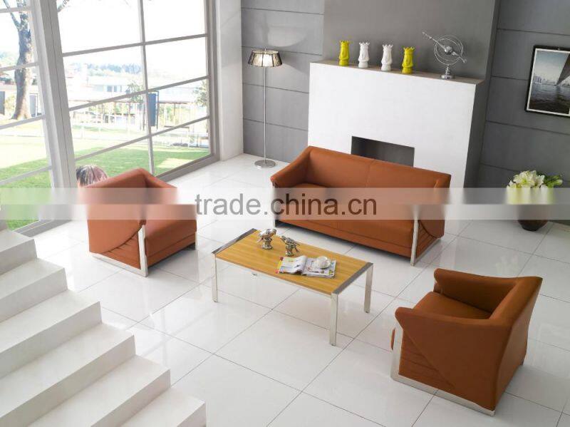 Pretty appearance hot selling comfortable office leather sofa with stainless steel