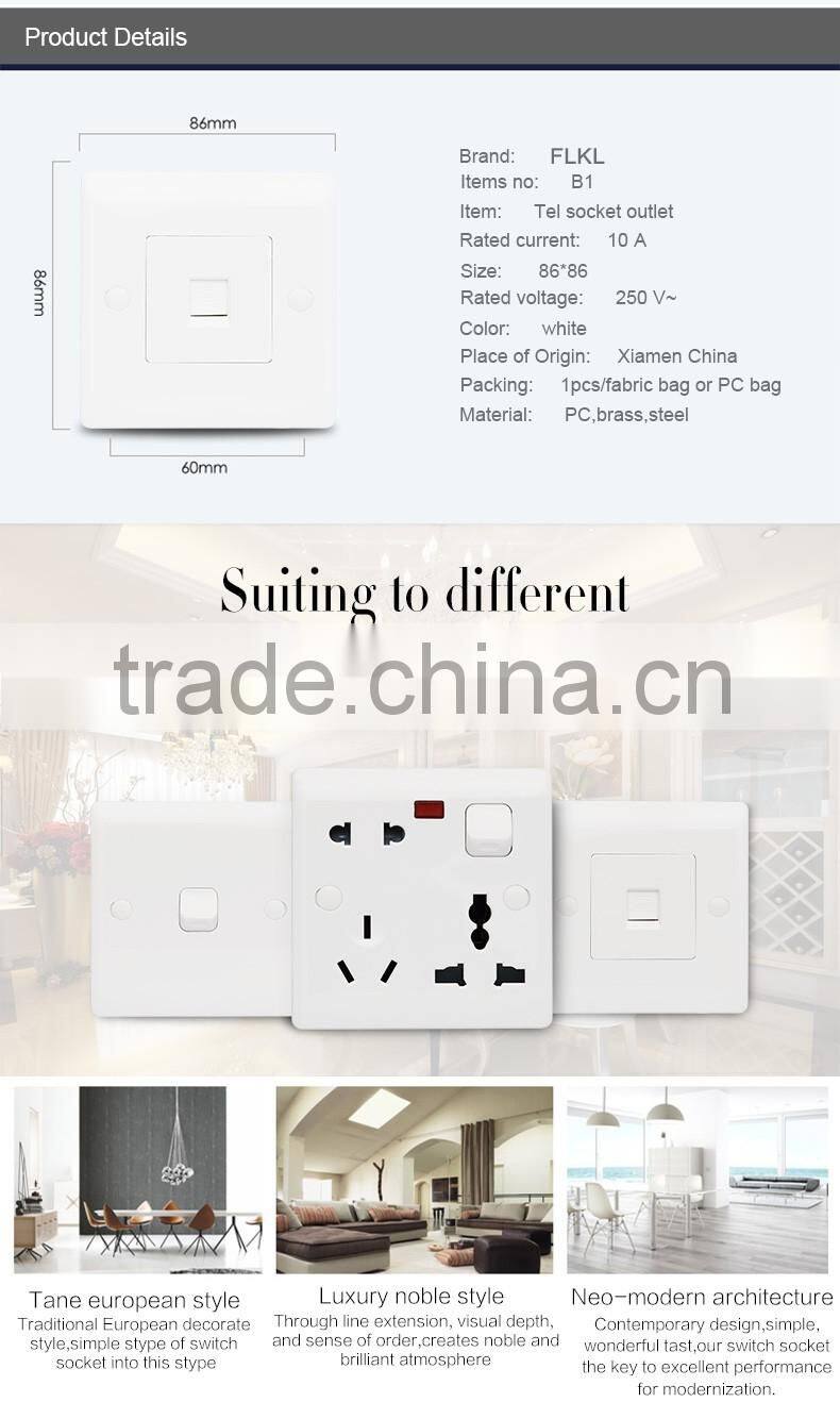 China manufacture PC material electrical telephone socket outlet