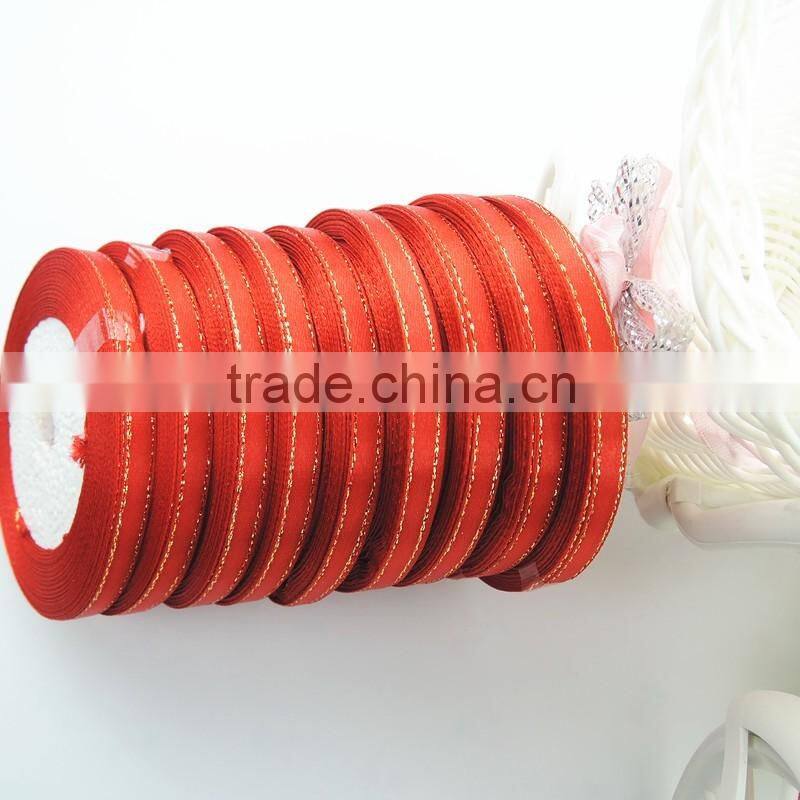 Wholesale Gold & Silver Metallic Edges Polyester Satin Ribbon Roll