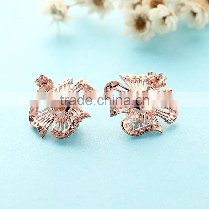 Pearl Jewelry Rose Gold Plated Wholesale Sterling Silver CZ Stud Earrings