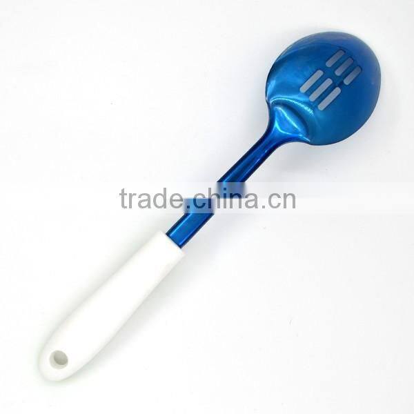 Non-stick TPR handle Factory Price titanize kitchen slotted cooking spoon