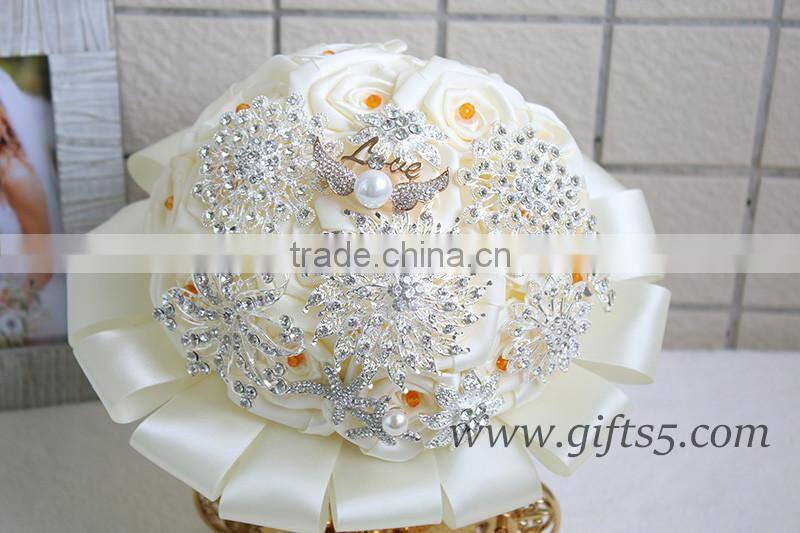 Wedding Bouquet Purple Pink White Roses Bridal Bouquet with Pearls