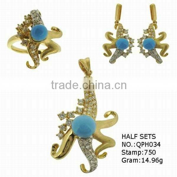 Real 18k solid gold jewelry set with pearl,QPH041