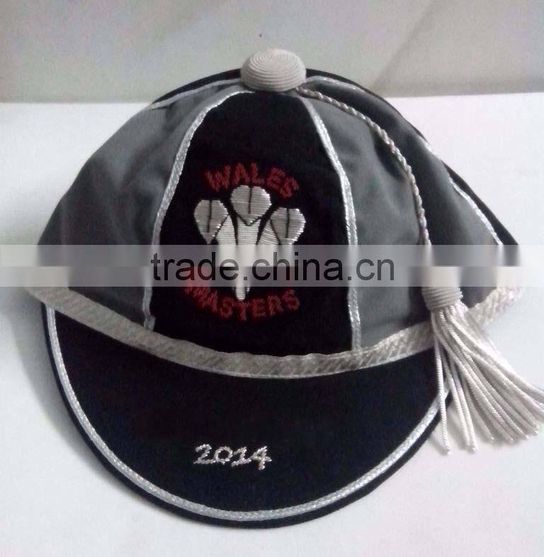 Custom Embroidered Honours Cap with Silver Braid & Tassel, Black / Grey Velvet