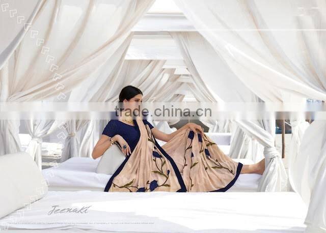 Casual Cream Georgette Designer Saree For Sale Online