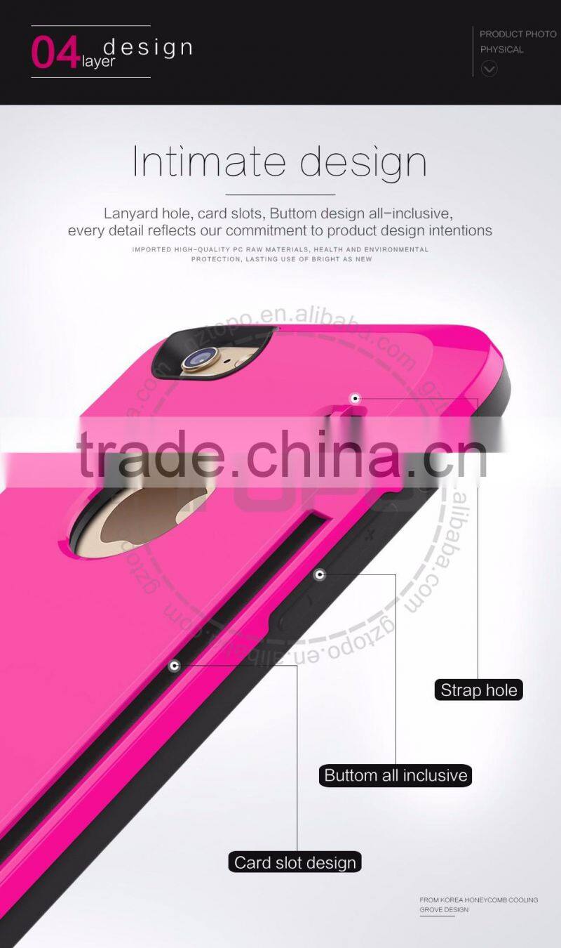 High Quality Scrub TPU+PC case with card Candy color mobile phone housings for iphone 6 6s plus