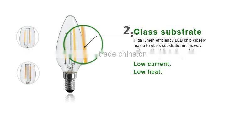 CA10 LED Filament Candle Bulb 2W LED Candelabra Bulb Lamp with 360 Degree Beam Angle CRI>80Ra 115lm/W
