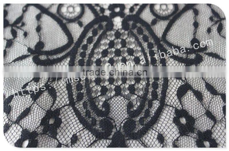 Good price 44cm width polyester floral eyelash black lace trim for sale