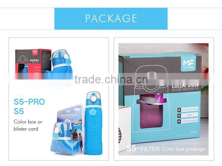 New design bottle bpa free 1L foldable food grade silicone water bottle