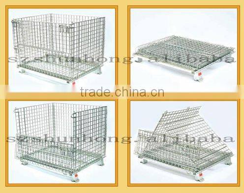 Warehouse foldable storage cage with 4 wheels