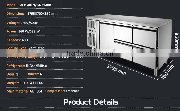 Commercial Catering Stainless Steel Chest Type Refrigerator/Desktop Refrigerator/Drawer Type Refrigerator