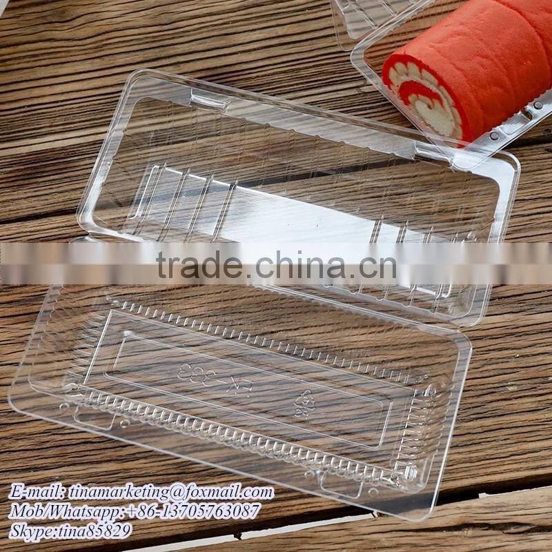 Vacuum Forming Disposable Plastic Clamshell Hinged Food Container, Clear Cake Packaging Box