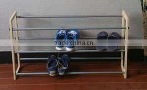Cheap 3 Layers Wooden and Wire Steel Tube Shoes Rack Stand