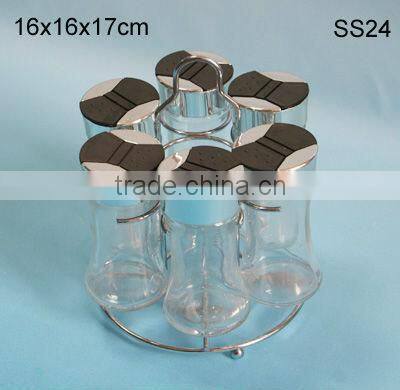 2016 zibo 6pcs/set cylinder glass seasoning pot with metal stand