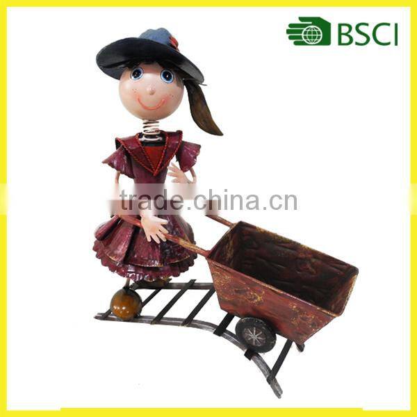 YS14670 Garden deco girl cart design metal flower pot