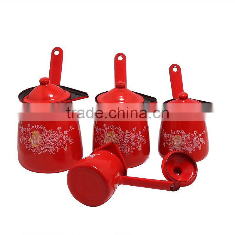 high quality red enamel coffee warmer can with enamel lid