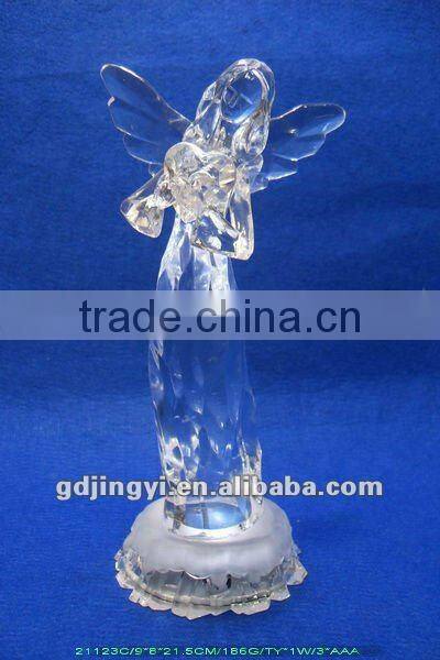 acrylic Christmas angels figurines hold a heart with LED light