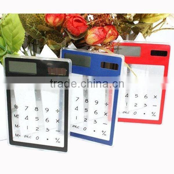Solar powered touch screen LCD 8 electronic digital calculator solar powered thin pocket calculator