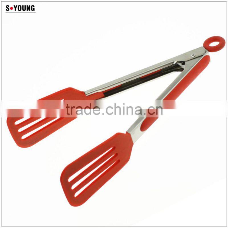 14020 Popul Kitchen and Barbecue Grill Tongs Silicone BBQ Cooking Stainless Steel Locking Food Tong Salad Tongs