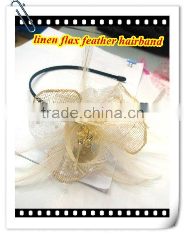 Luxury Large linen flax brooch / hairband with rhinestone