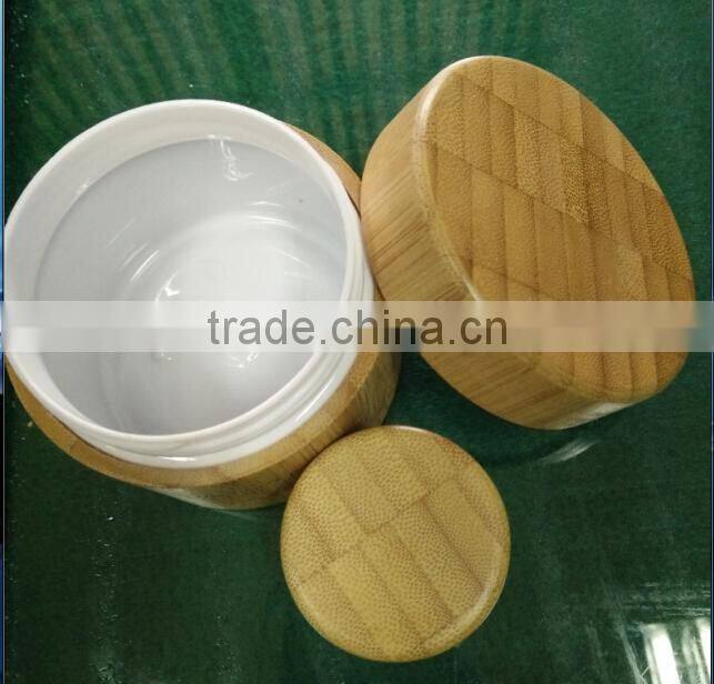 wood bamboo cosmetic packing jar with laser logo