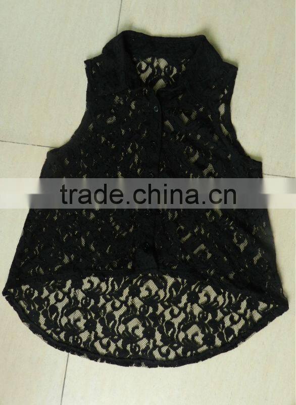 New button up black lace tops for women